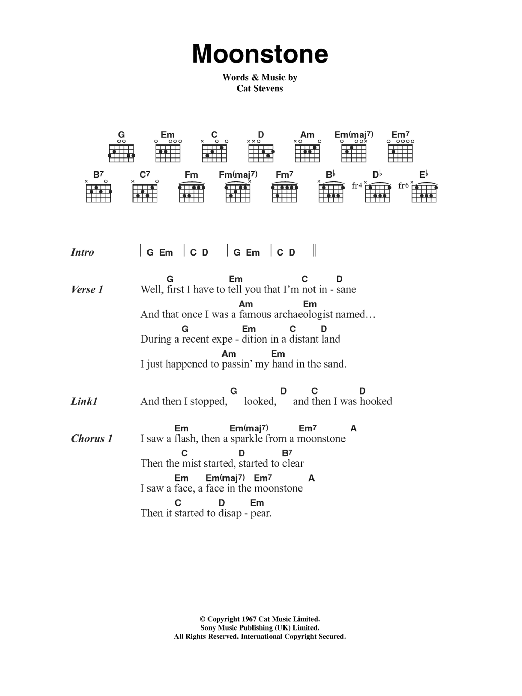 Cat Stevens Moonstone Sheet Music Notes & Chords for Lyrics & Chords - Download or Print PDF