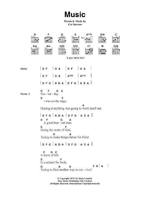 Cat Stevens Music Sheet Music Notes & Chords for Lyrics & Chords - Download or Print PDF