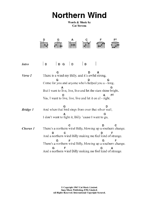 Cat Stevens Northern Wind Sheet Music Notes & Chords for Lyrics & Chords - Download or Print PDF