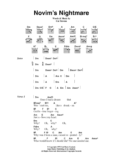 Cat Stevens Novim's Nightmare Sheet Music Notes & Chords for Lyrics & Chords - Download or Print PDF