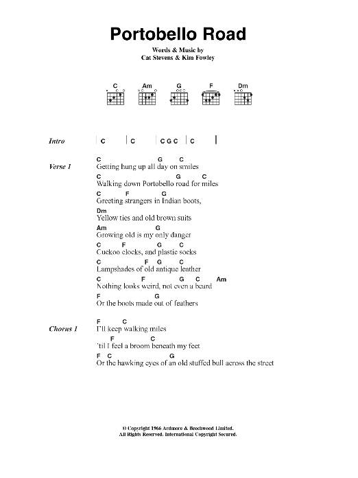 Cat Stevens Portobello Road Sheet Music Notes & Chords for Lyrics & Chords - Download or Print PDF Cat Stevens Portobello Road Sheet Music Notes & Chords for Lyrics & Chords - Download or Print PDF