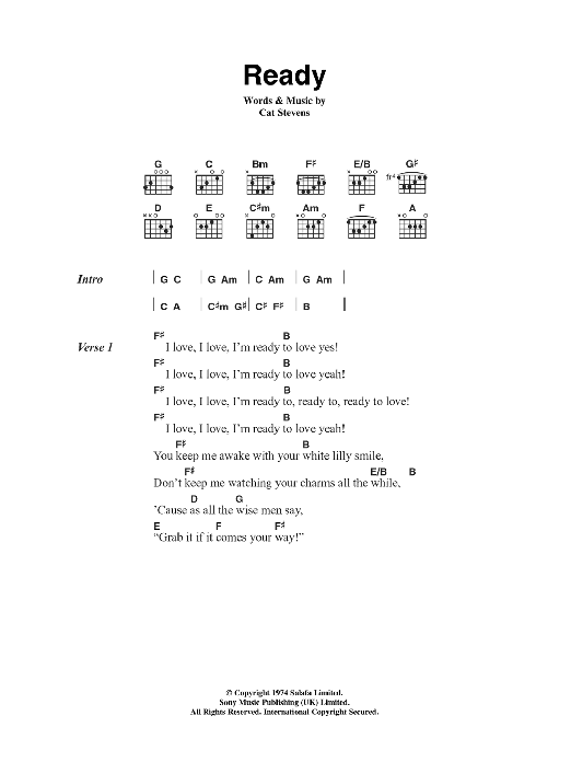 Cat Stevens Ready Sheet Music Notes & Chords for Lyrics & Chords - Download or Print PDF