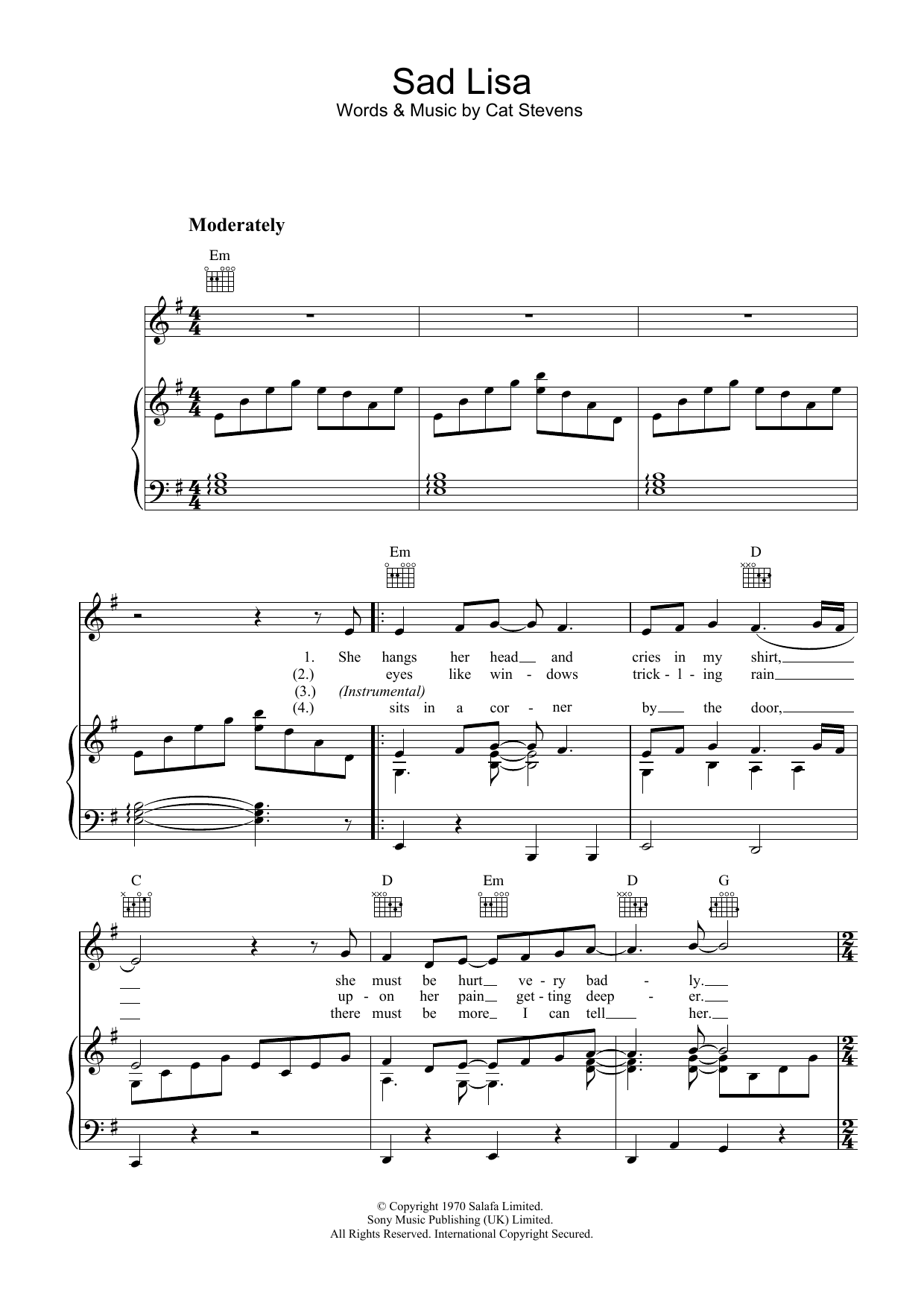 Cat Stevens Sad Lisa Sheet Music Notes & Chords for Easy Piano - Download or Print PDF