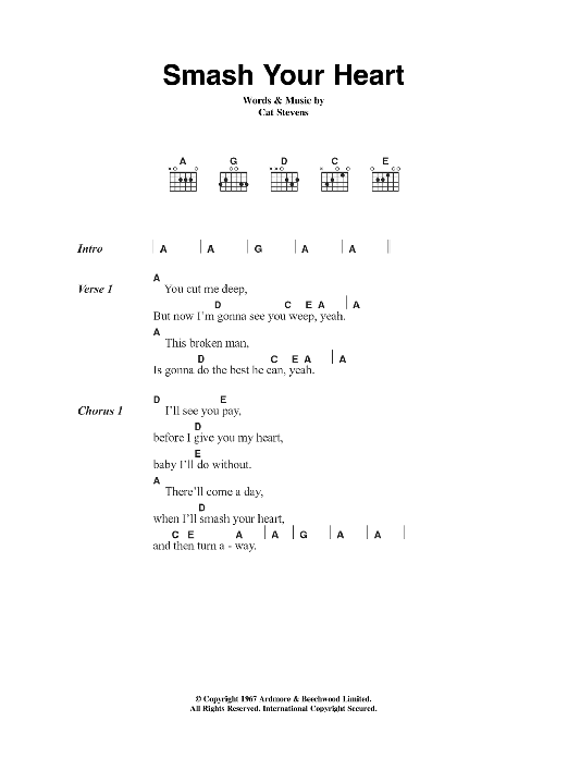 Cat Stevens Smash Your Heart Sheet Music Notes & Chords for Lyrics & Chords - Download or Print PDF