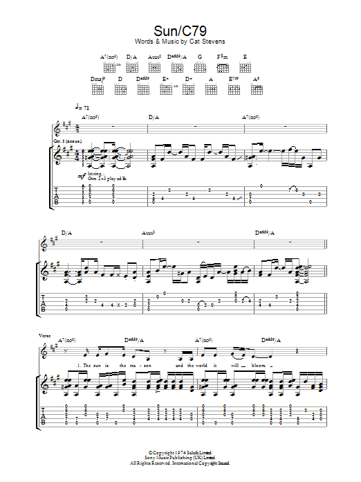 Cat Stevens Sun/C79 Sheet Music Notes & Chords for Guitar Tab - Download or Print PDF