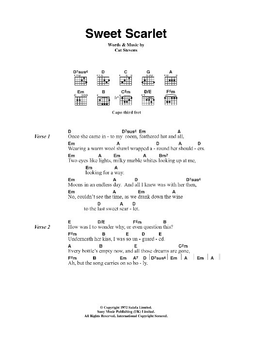 Cat Stevens Sweet Scarlet Sheet Music Notes & Chords for Lyrics & Chords - Download or Print PDF