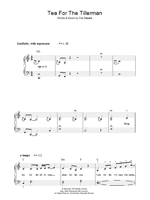 Cat Stevens Tea For The Tillerman (closing theme from Extras) Sheet Music Notes & Chords for Beginner Piano - Download or Print PDF