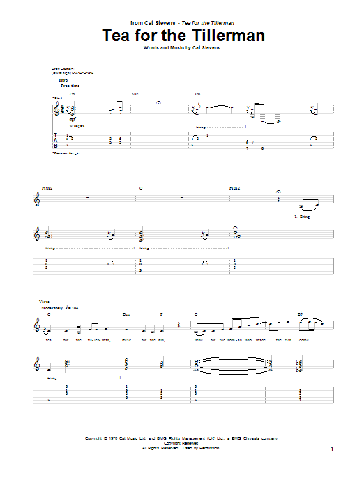 Cat Stevens Tea For The Tillerman Sheet Music Notes & Chords for Guitar Tab - Download or Print PDF