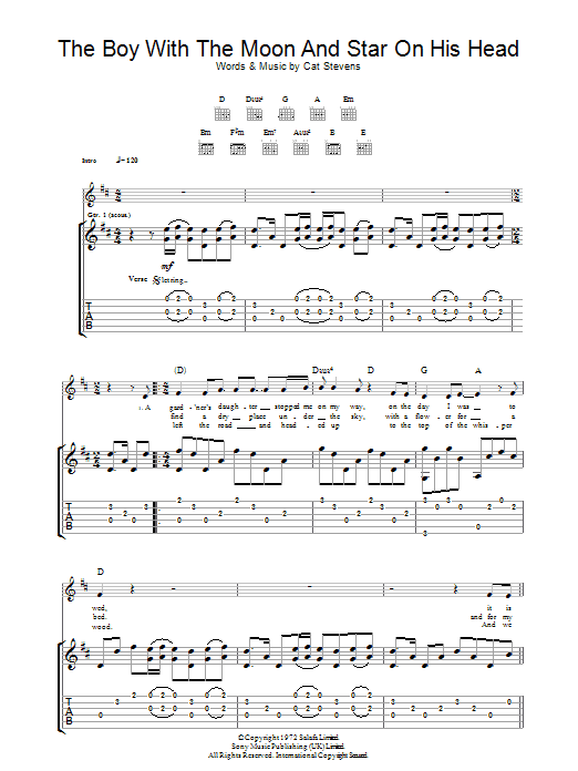 Cat Stevens The Boy With The Moon And Star On His Head Sheet Music Notes & Chords for Guitar Tab - Download or Print PDF