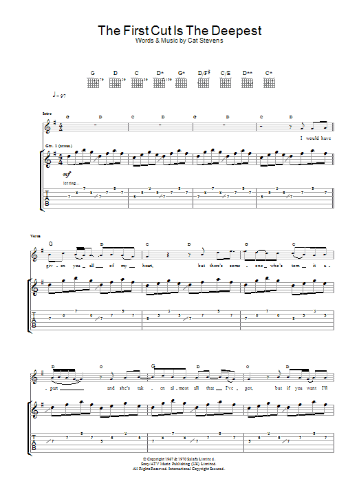 Cat Stevens The First Cut Is The Deepest Sheet Music Notes & Chords for Melody Line, Lyrics & Chords - Download or Print PDF