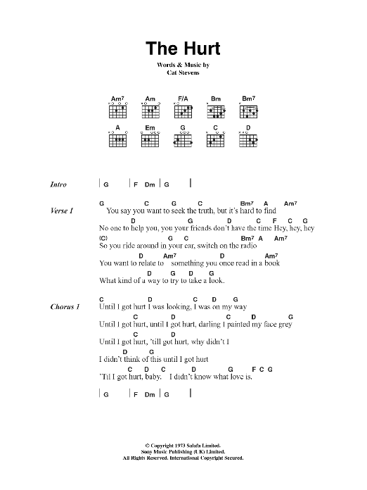Cat Stevens The Hurt Sheet Music Notes & Chords for Lyrics & Chords - Download or Print PDF Cat Stevens The Hurt Sheet Music Notes & Chords for Lyrics & Chords - Download or Print PDF
