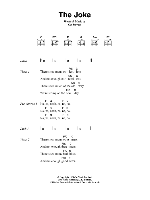 Cat Stevens The Joke Sheet Music Notes & Chords for Lyrics & Chords - Download or Print PDF