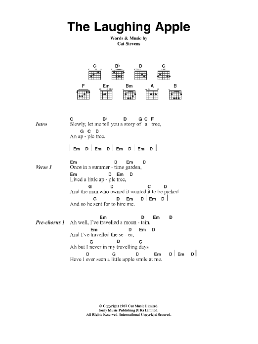 Cat Stevens The Laughing Apple Sheet Music Notes & Chords for Lyrics & Chords - Download or Print PDF