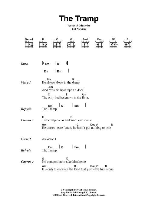 Cat Stevens The Tramp Sheet Music Notes & Chords for Lyrics & Chords - Download or Print PDF