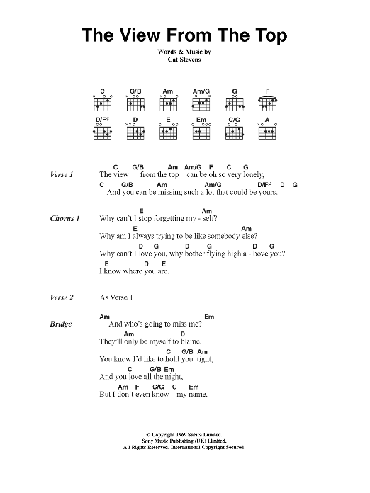 Cat Stevens The View From The Top Sheet Music Notes & Chords for Lyrics & Chords - Download or Print PDF