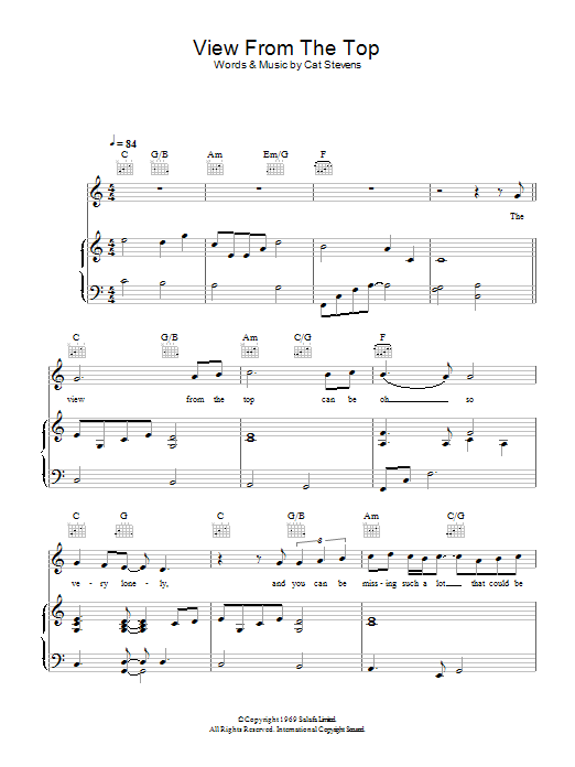 Cat Stevens The View From The Top Sheet Music Notes & Chords for Piano, Vocal & Guitar - Download or Print PDF