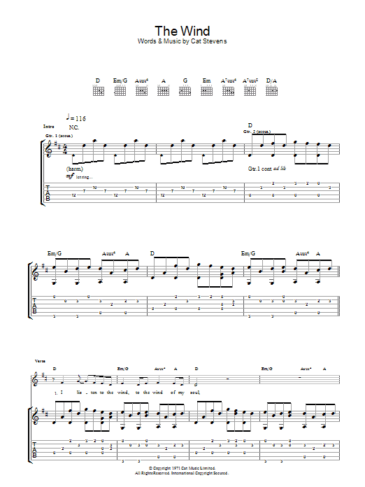 Cat Stevens The Wind Sheet Music Notes & Chords for Easy Piano - Download or Print PDF