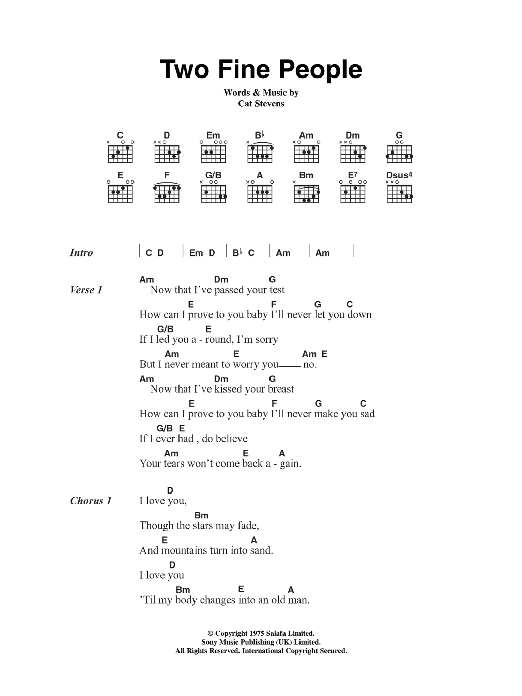 Cat Stevens Two Fine People Sheet Music Notes & Chords for Easy Piano - Download or Print PDF