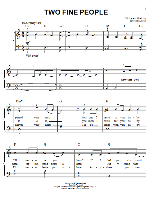 Cat Stevens Two Fine People Sheet Music Notes & Chords for Easy Piano - Download or Print PDF