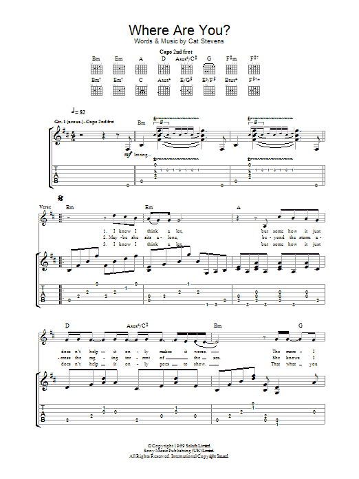 Cat Stevens Where Are You? Sheet Music Notes & Chords for Guitar Tab - Download or Print PDF