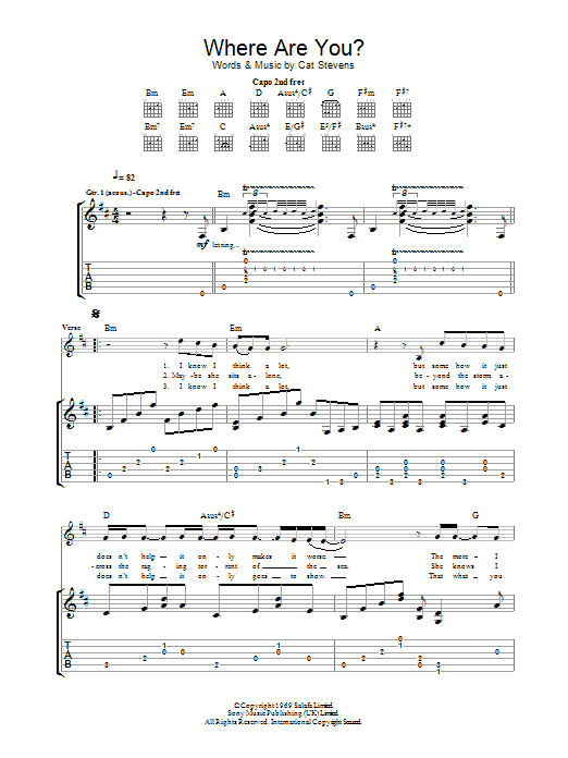 Cat Stevens Where Are You? Sheet Music Notes & Chords for Lyrics & Chords - Download or Print PDF