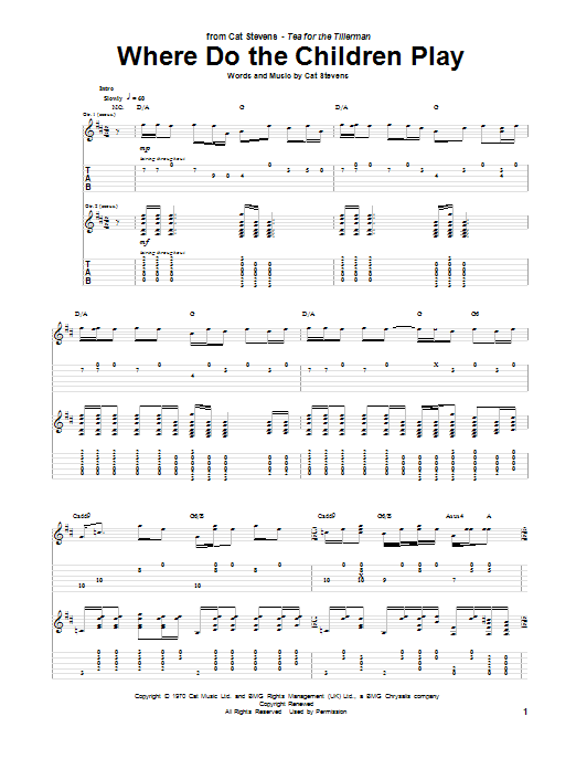 Cat Stevens Where Do The Children Play Sheet Music Notes & Chords for Piano, Vocal & Guitar (Right-Hand Melody) - Download or Print PDF
