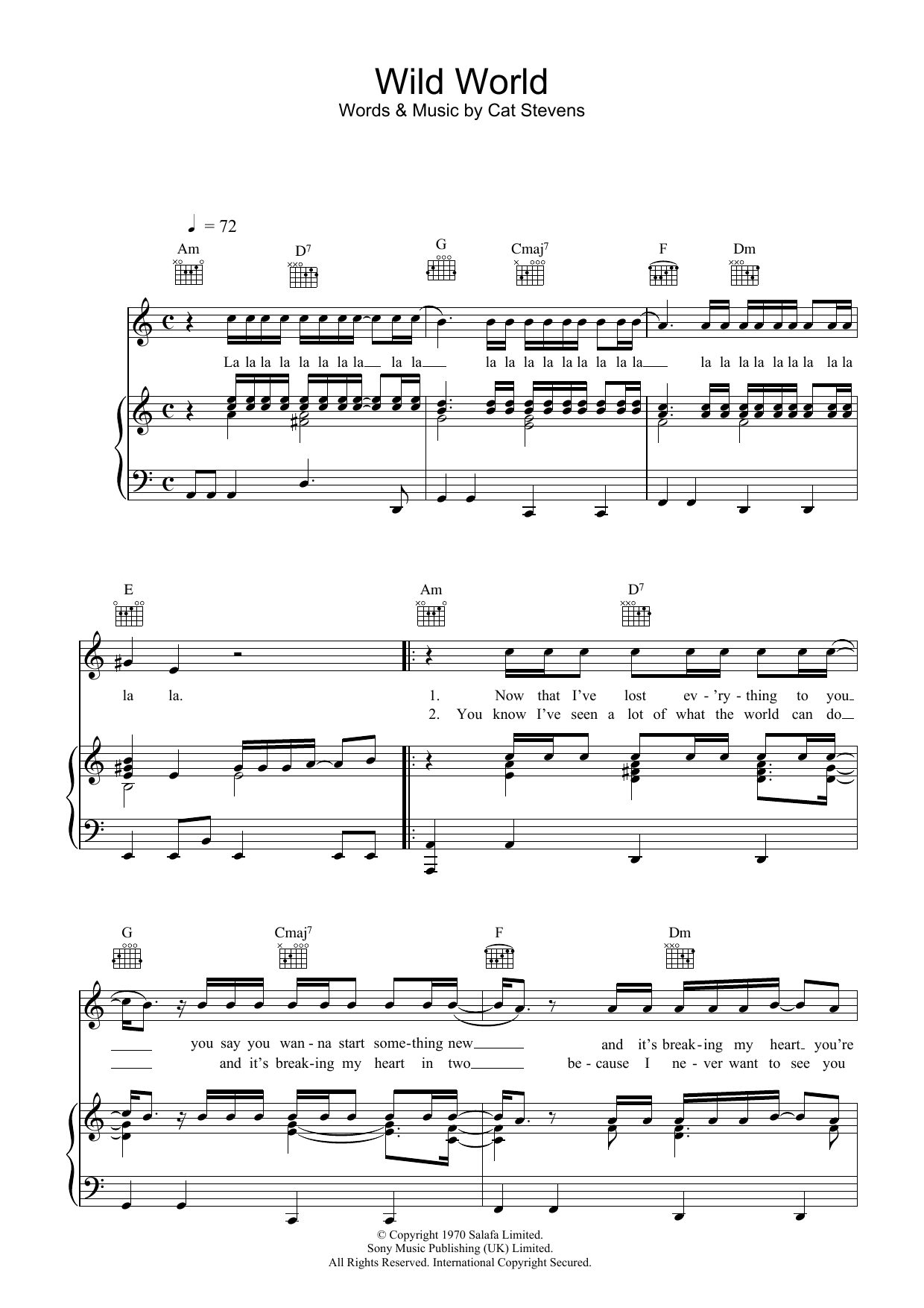 Cat Stevens Wild World Sheet Music Notes & Chords for Really Easy Guitar - Download or Print PDF