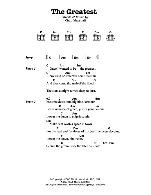 Cat Power The Greatest Sheet Music Notes & Chords for Lyrics & Chords - Download or Print PDF