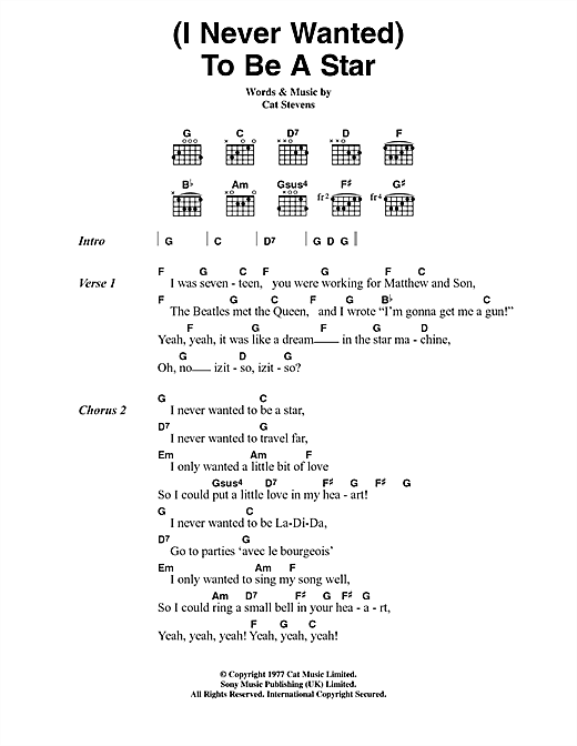 Cat Stevens (I Never Wanted) To Be A Star Sheet Music Notes & Chords for Lyrics & Chords - Download or Print PDF