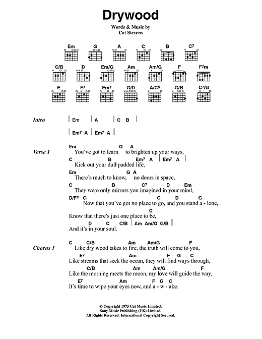 Cat Stevens Drywood Sheet Music Notes & Chords for Lyrics & Chords - Download or Print PDF