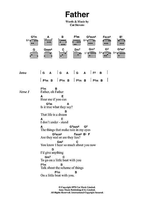 Cat Stevens Father Sheet Music Notes & Chords for Lyrics & Chords - Download or Print PDF