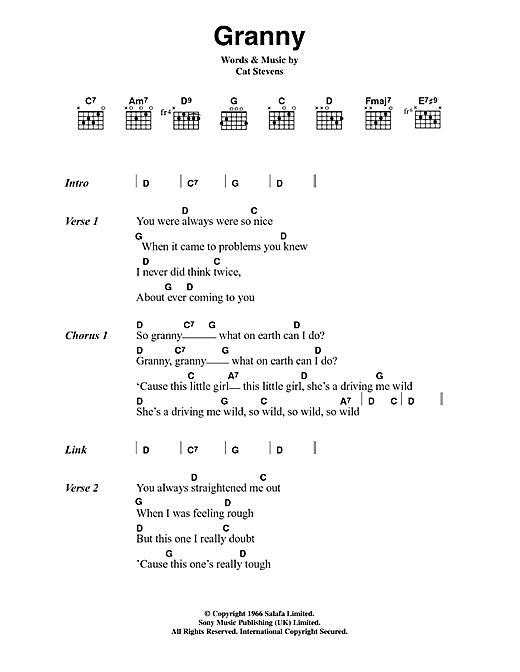 Cat Stevens Granny Sheet Music Notes & Chords for Lyrics & Chords - Download or Print PDF