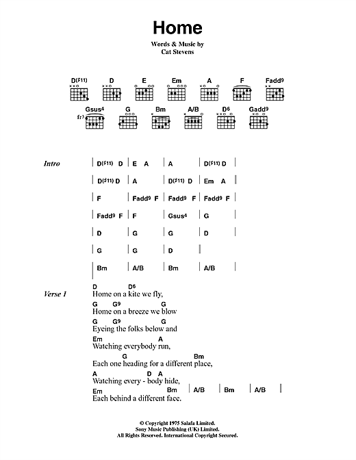 Cat Stevens Home Sheet Music Notes & Chords for Lyrics & Chords - Download or Print PDF