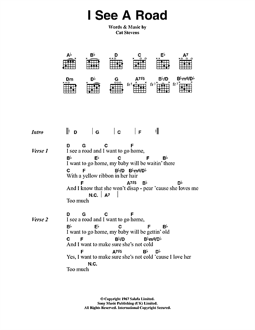 Cat Stevens I See A Road Sheet Music Notes & Chords for Lyrics & Chords - Download or Print PDF