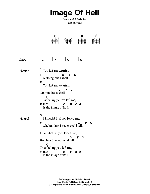 Cat Stevens Image Of Hell Sheet Music Notes & Chords for Lyrics & Chords - Download or Print PDF