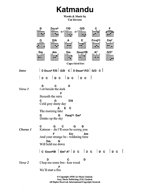 Cat Stevens Katmandu Sheet Music Notes & Chords for Lyrics & Chords - Download or Print PDF