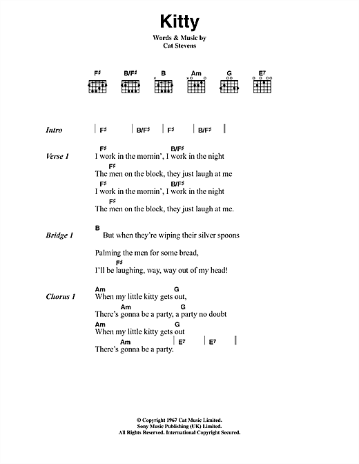 Cat Stevens Kitty Sheet Music Notes & Chords for Lyrics & Chords - Download or Print PDF