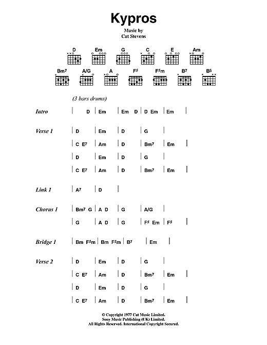 Cat Stevens Kypros Sheet Music Notes & Chords for Lyrics & Chords - Download or Print PDF