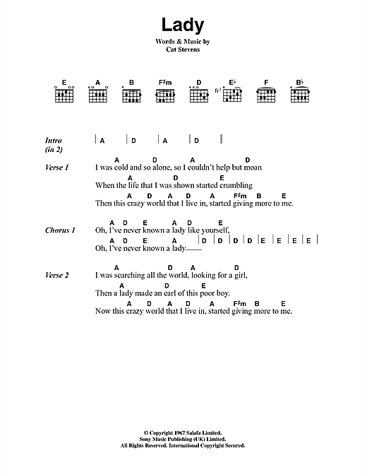 Cat Stevens Lady Sheet Music Notes & Chords for Lyrics & Chords - Download or Print PDF