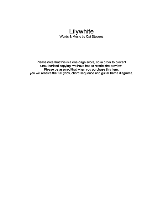 Cat Stevens Lilywhite Sheet Music Notes & Chords for Lyrics & Chords - Download or Print PDF