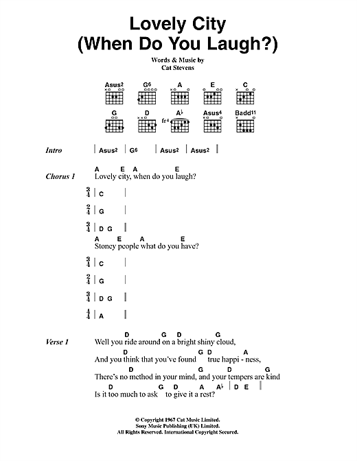 Cat Stevens Lovely City (When Do You Laugh?) Sheet Music Notes & Chords for Lyrics & Chords - Download or Print PDF