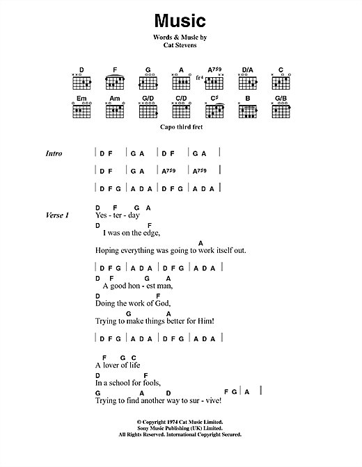 Cat Stevens Music Sheet Music Notes & Chords for Lyrics & Chords - Download or Print PDF
