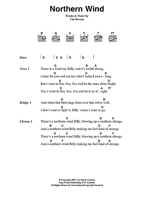 Cat Stevens Northern Wind Sheet Music Notes & Chords for Lyrics & Chords - Download or Print PDF