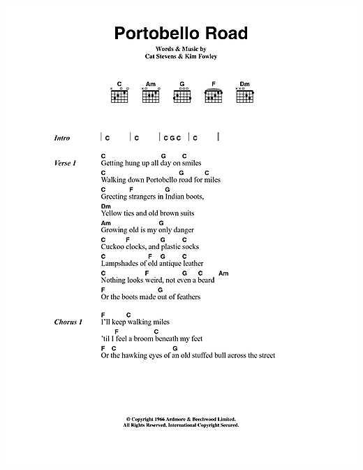 Cat Stevens Portobello Road Sheet Music Notes & Chords for Lyrics & Chords - Download or Print PDF