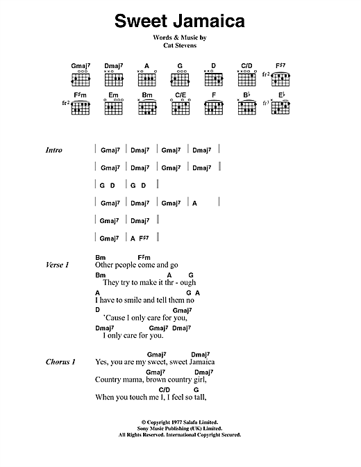 Cat Stevens Sweet Jamaica Sheet Music Notes & Chords for Lyrics & Chords - Download or Print PDF