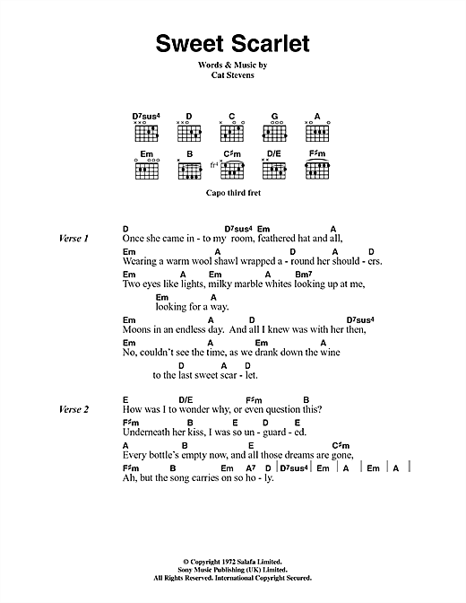 Cat Stevens Sweet Scarlet Sheet Music Notes & Chords for Lyrics & Chords - Download or Print PDF
