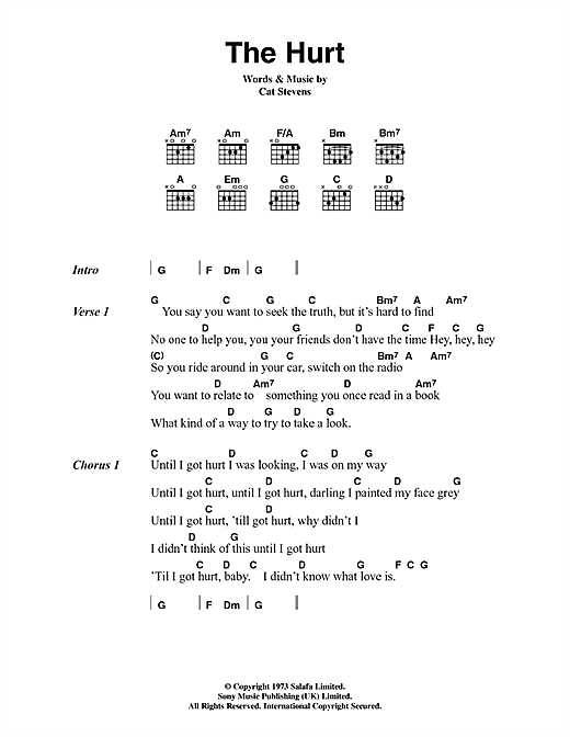 Cat Stevens The Hurt Sheet Music Notes & Chords for Lyrics & Chords - Download or Print PDF