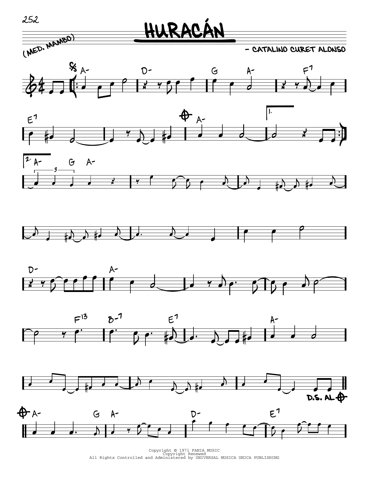 Catalino Curet Alonso Huracan Sheet Music Notes & Chords for Real Book – Melody & Chords - Download or Print PDF