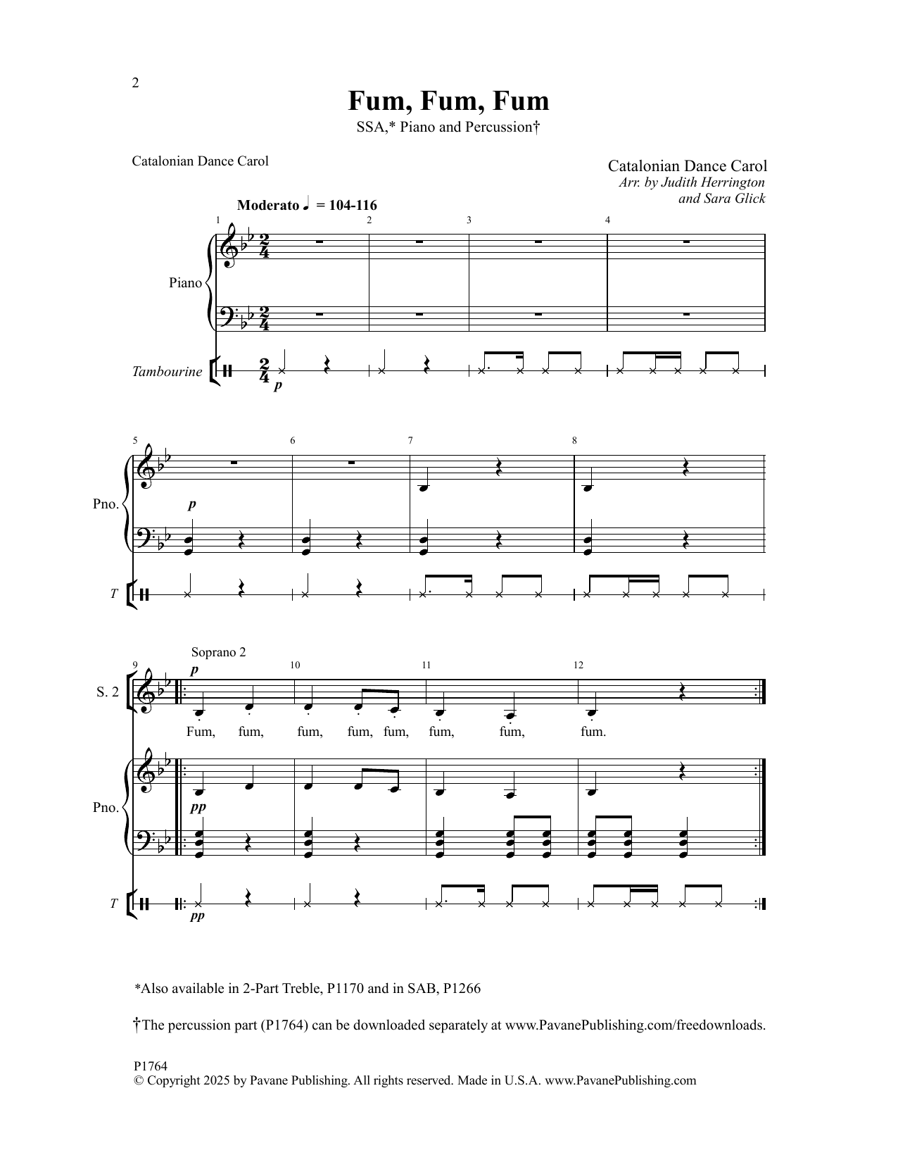 Catalonian Dance Carol Fum, Fum, Fum (arr. Judith Herrington and Sara Glick) Sheet Music Notes & Chords for SSA Choir - Download or Print PDF