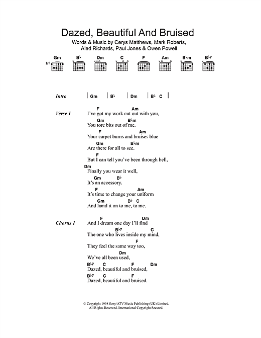 Catatonia Dazed, Beautiful And Bruised Sheet Music Notes & Chords for Piano, Vocal & Guitar - Download or Print PDF